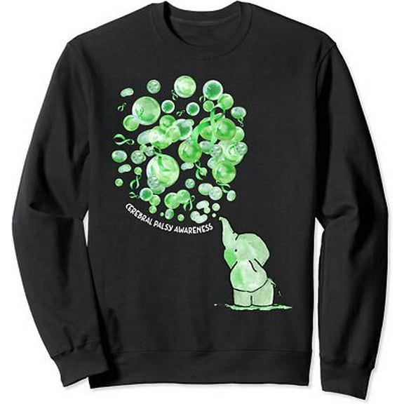 Simple Fit Elephant Blowing Up Green Balloons Cerebral Palsy Unisex Crewneck Sweatshirt All Size S-5XL