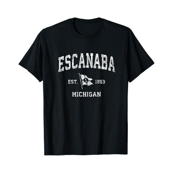 Simple Fit Escanaba Mi Vintage Nautical Boat Anchor Flag Sports T-Shirt All Size S-5XL