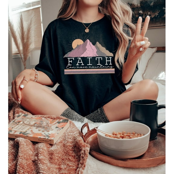 Simple Fit Faith Can Move Mountains Shirt: Christian Apparel For Women All Size S-5Xl
