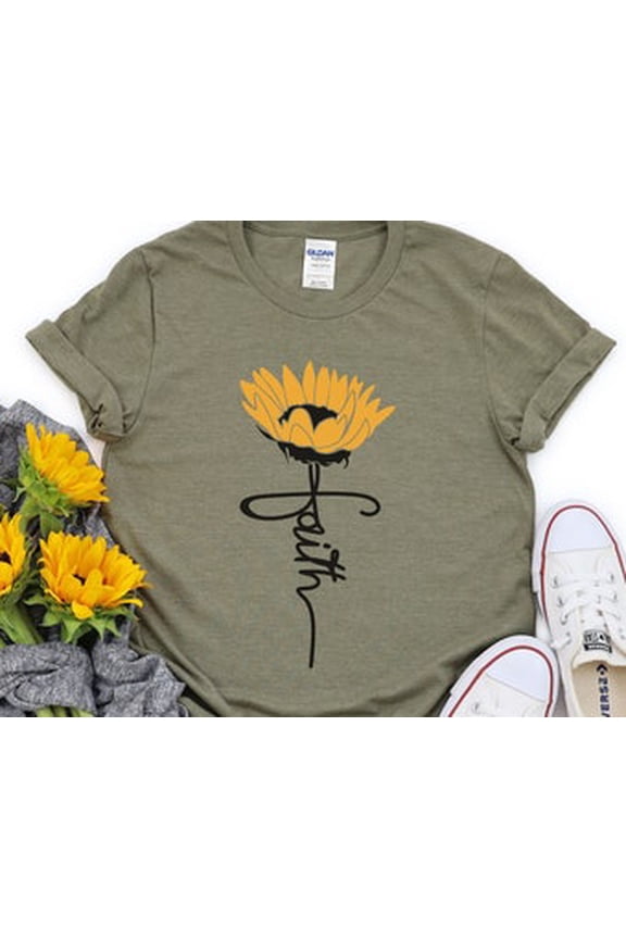 Faith Sunflower Shirt, Christian T-shirts, Christian Women Gift, Christian Clothing, Fall Christian Woman Outfit, Faith Woman Shirt