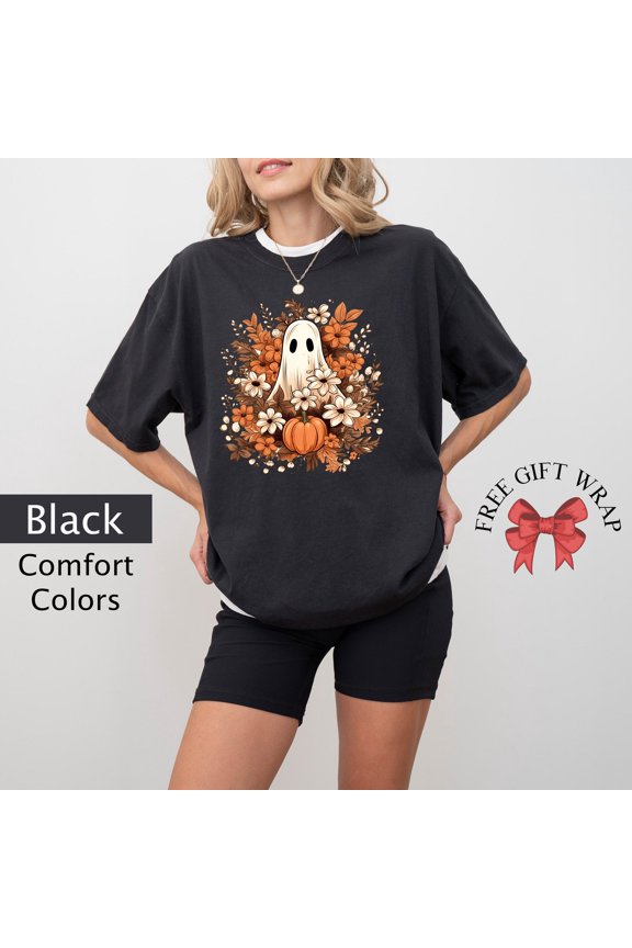 Fall Happy Holidays Ghost Shirt, Ladies Botanical Shirt, Autumn Leaf Clothes, Popular Spooky Season Shirt, Trendy Plant Mom Shirt All Size S-5Xl