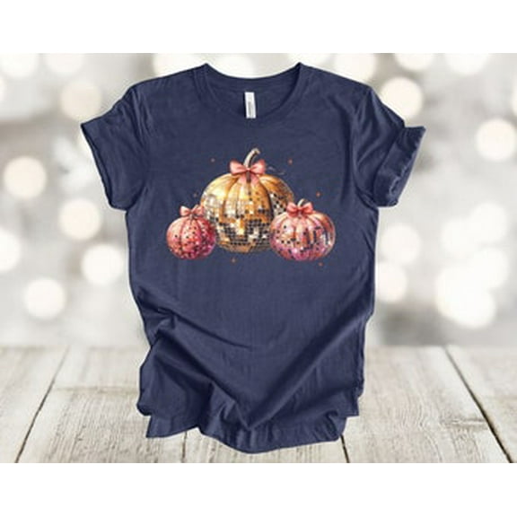 Simple Fit Fall Shirt, Disco Ball Pumpkins, Sparkle (faux) Look Pumpkins, Colorful Autumn Tee, Unisex Soft Tee, Plus Sizes Available All Size S-5XL