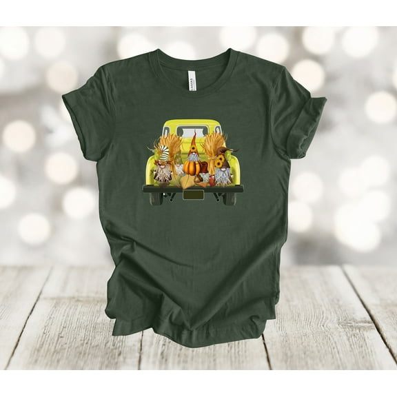 Simple Fit Fall Shirt, Fall Gnomes In Truck, Yellow Truck, Autumn Harvest, Thanksgiving Shirt, Unisex Shirt, Plus Sizes Available All Size S-5XL