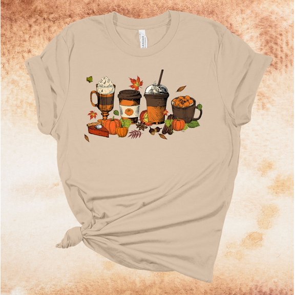 Simple Fit Fall Tee Shirt, Fall Coffee Drinks, Pumpkin Spice Coffee, Pumpkin Pie, Pumpkin Shirt, Unisex, Plus Size All Size S-5XL