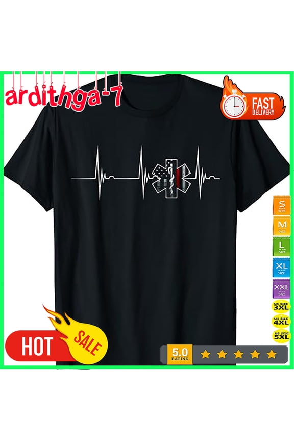 Firefighter Ems Heartbeat Ekg Pulse Fireman American Flag T-Shirtjpg1 Gift For Him/Her Gift For Him/Her