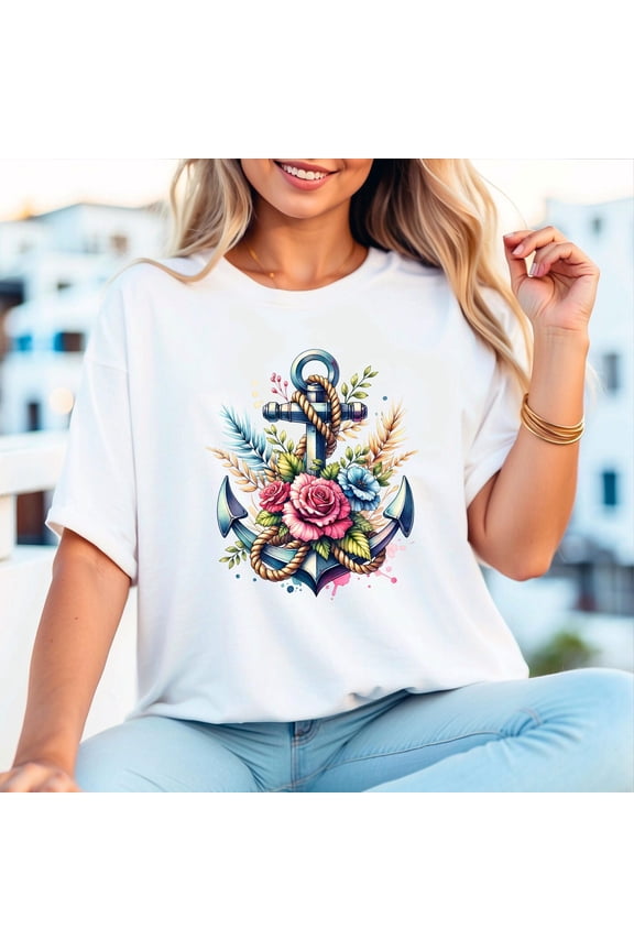 Fisherman Design, Anchor And Flowers, Sea Ocean, Pretty Anchor, Unisex Tee, Size Plus Size Available All Size S-5XL