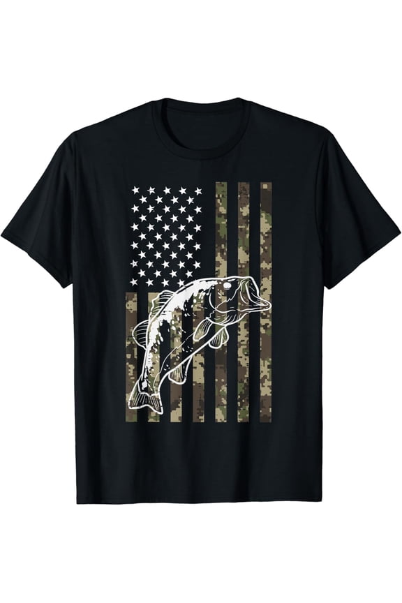 Fishing Camo American Flag Bass Patriotic Women Men T-Shirt
