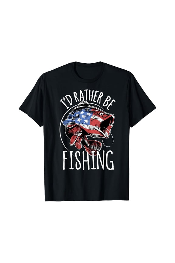 Fishing Shirt Usa Flag Fish | I'D Rather Be Fishing T-Shirt