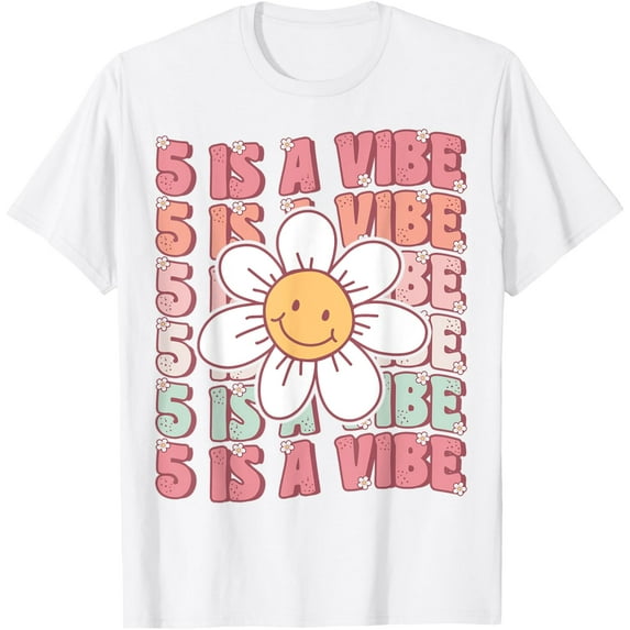 Simple Fit Five Is A Vibe Cute Groovy 5Th Birthday Party Daisy Flower T-Shirt