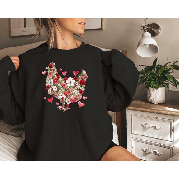 Simple Fit Floral Chicken Love Sweatshirt, Loves Day Sweathirt, Love Chicken Shirt, Love Shirt, Love Tee, Love Gift Gift For Him/Her Sweatshirt