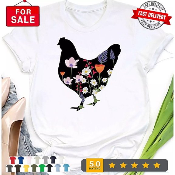 Simple Fit Floral Chicken Shirt - Chicken Shirt - Farm Shirt - Chicken Lover Shirt - Women' Gift For Him/Her Gift For Him/Her