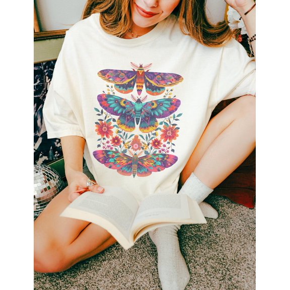 Simple Fit Floral Moth Shirt Cottagecore Tshirt Vintage Top Bug Shirt Insect Shirt Goblincore Clothing Fairycore Oversized Shirt Dark Academia Shirt All Size S-5Xl