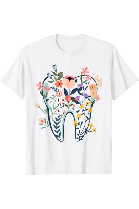 Floral Tooth, Boho Flower Dental Student Dental Assistant T-Shirt
