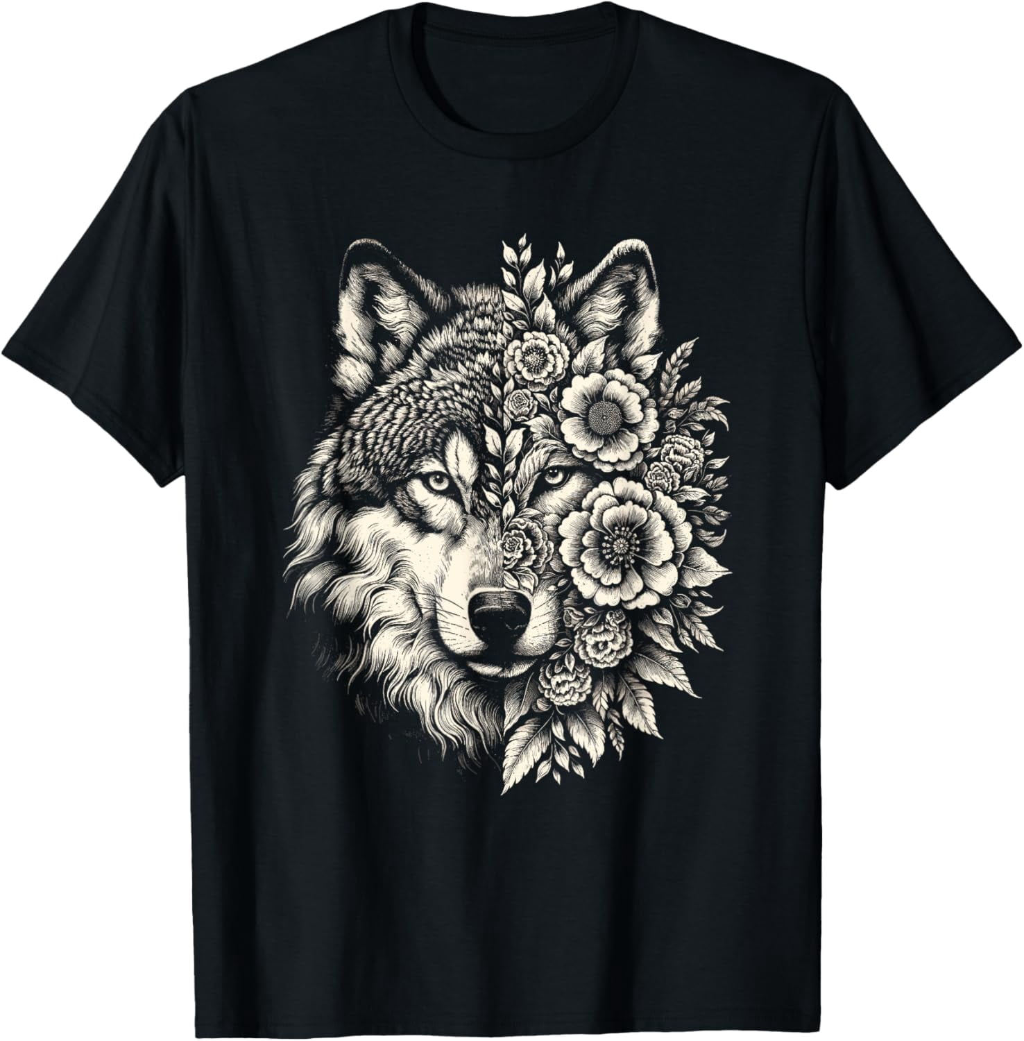 Simple Fit Floral Wolf Flowers Wolf Face For Wolves Lover Women Wolf T ...