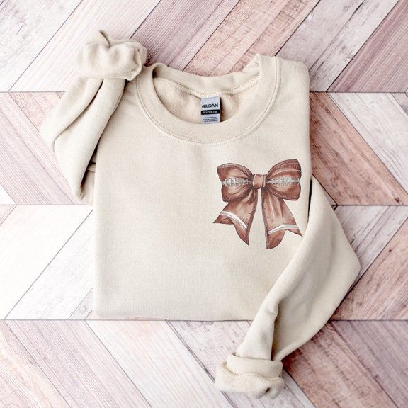 Simple Fit Football Bow Sweatshirt, Football Mom Sweater, Coquette Football, Fall Football Shirt, Tailgate Party Sweatshirt, Football Crewneck, Pocket All Size S-5XL