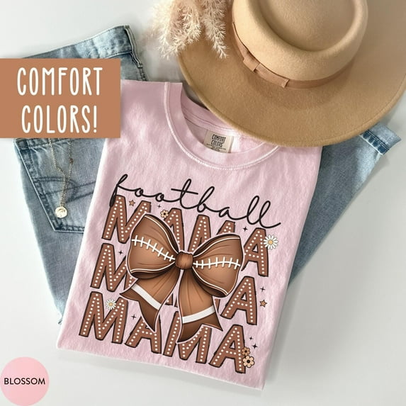 Simple Fit Football Mama Shirt For Football Mom Tshirt Coquette Football Mom T-Shirt With Bow Game Day Tee Football Mom T Shirt For Football Season
