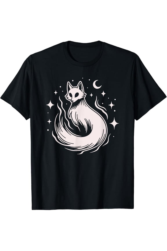 Fox Foxes Stars Spirit Celestial White Crescent Moon Night T-Shirt