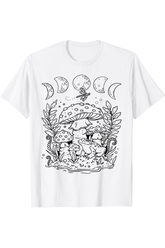 Frog Cute Cottagecore Aesthetic Mushroom Moon Witchy Vintage T-Shirt