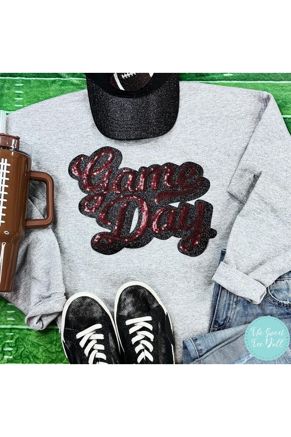 Game Day Maroon Sequins Chenille Patch Crewneck Sweatshirt - Game Day Sweatshirt - Football Sweatshirt - School Spirit - Highschool Football All Size S-5XL