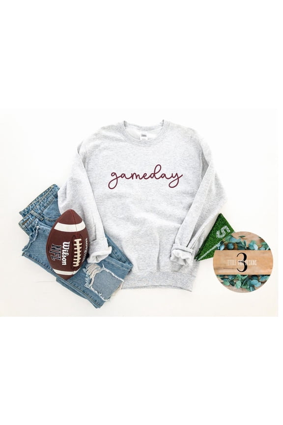 Game Day Sweatshirt: Ash Gray Cotton-Blend, Maroon Design All Size S-5XL