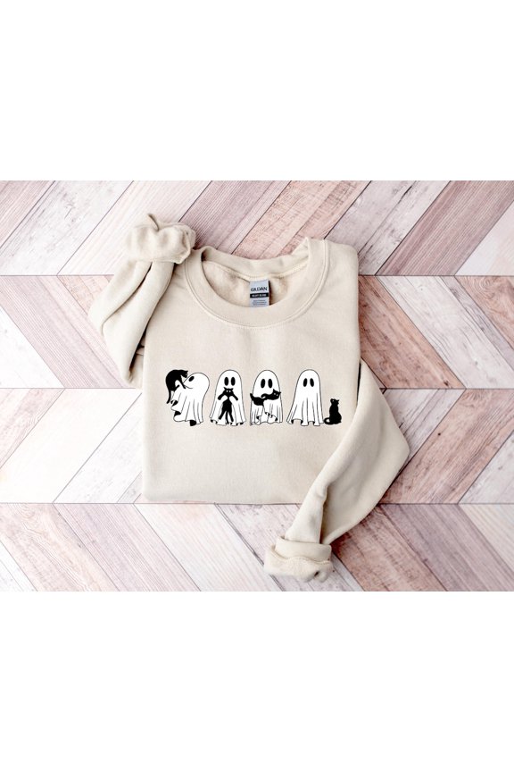 Ghost Holding Black Cat Sweatshirt, Ghost Cat Happy Holidays Hoodie, Happy Holidays Gift For Cat Owners, Happy Holidays Cat Tee, Black Cat Outfit, Fall Tee All Size S-5Xl