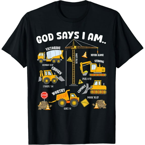 Simple Fit God Says I Am Construction Christian Bible Verse Boy T-Shirt