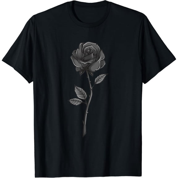 Simple Fit Goth Floral Black Rose Flower Lover T-Shirt