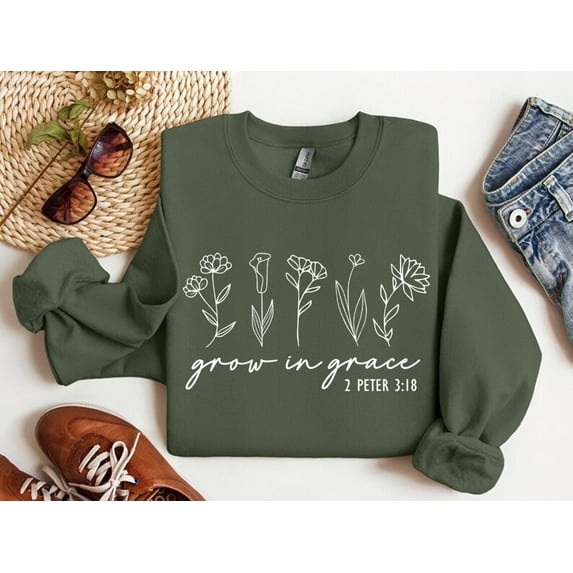 Simple Fit Grow In Grace Sweatshirt, Faith Sweatshirt, Christian Sweatshirt, Christ Shirt, Bible Verse, Faith Shirt, Christian Gift, Christian Gift For Him/Her Sweatshirt