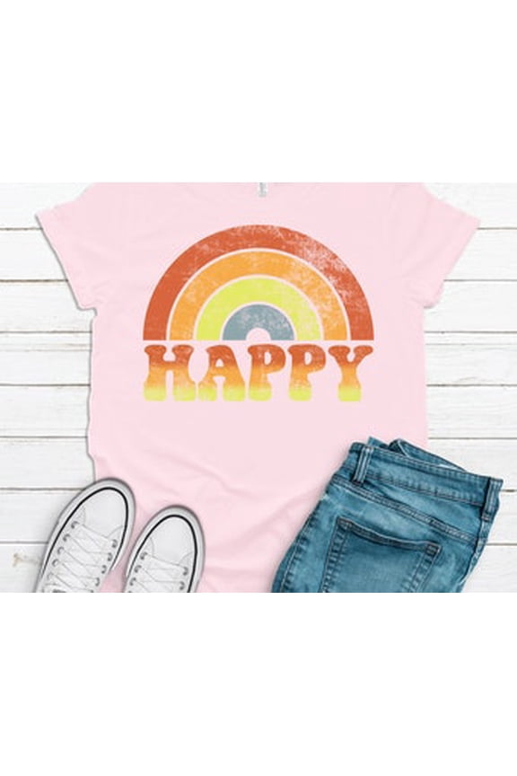 Happy, Rainbow Shirt, Bella Tee, Choice Of Colors, Soft Tee Shirt All Size S-5XL