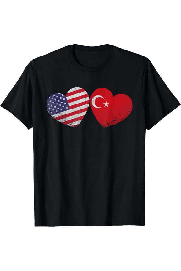 Heart Turkish American Flag Patriotic Family Heritage T-Shirt All Size S-5Xl