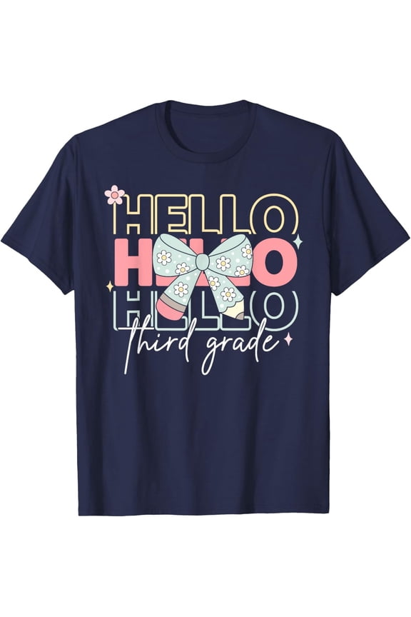 Hello 3Rd Grade Teacher Coquette Bow Back To School Girls T-Shirt All Size S-5Xl