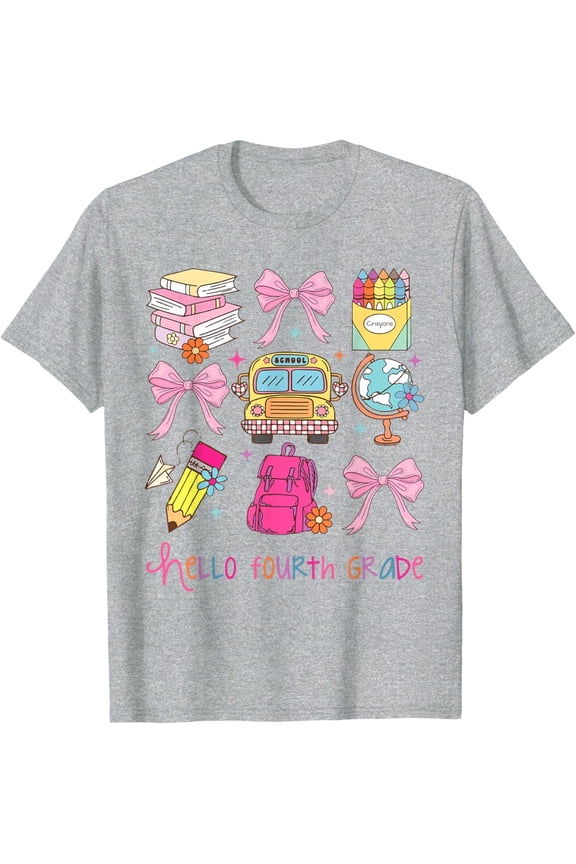 Hello 4Th Grade Teacher Coquette Bow Back To School Girls T-Shirt All Size S-5Xl