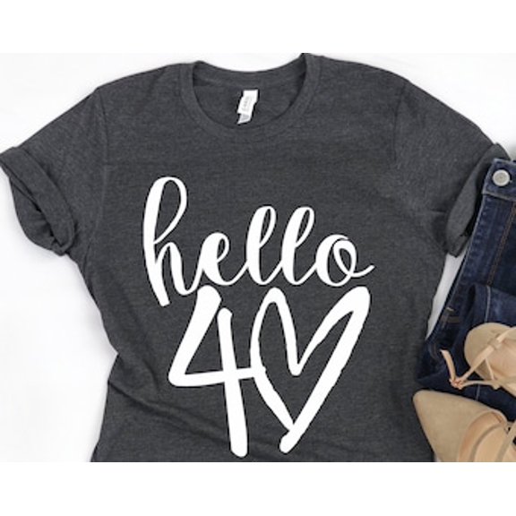 Simple Fit Hello Forty Shirt, Hello 40 Shirt, 40th Birthday Shirt, Fortieth Birthday Shirt, Birthday Trip Shirt, Birthday Gift, Hello 40 Heart Shirt