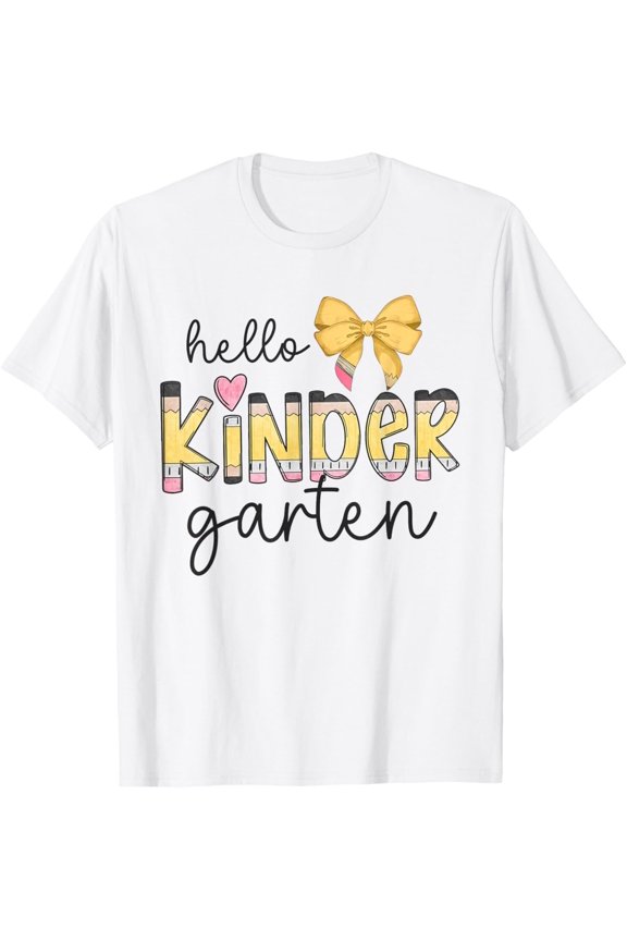 Hello Kindergarten Teacher Squad Coquette Bow Pencil School T-Shirt All Size S-5XL