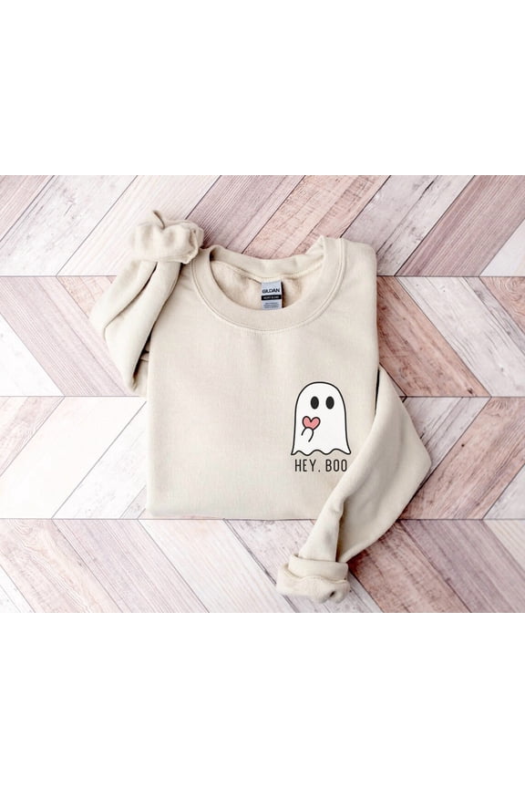 Hey Boo, Cute Ghost , Cute Spooky Sweater, Gift For Her, Couple , Fall , Ghost Crewneck All Size S-5XL