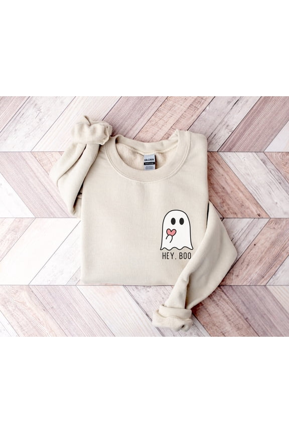 Hey Boo, Cute Ghost , Cute Spooky Sweater, Gift For Her, Couple , Fall , Ghost Crewneck All Size S-5XL