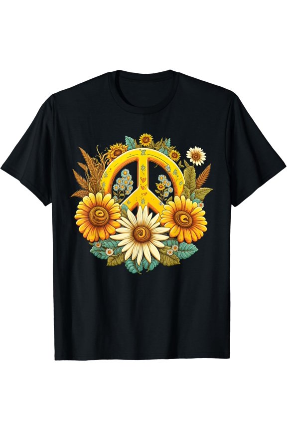 Hippie Daisy Peace Sign Retro Flower Sunflower Lovers T-Shirt