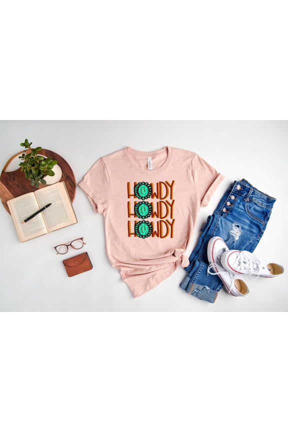 Howdy Turquoise Graphic Tee - Western Cowgirl Shirt All Size S-5Xl