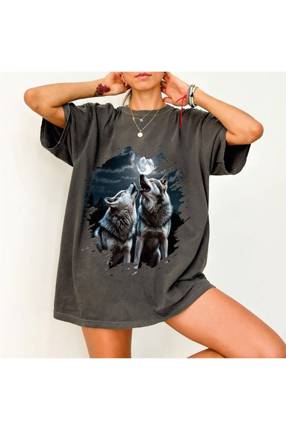 Howling Wolves 90s Graphic Shirt, Loyal Wolf Shirt, Grey Wolf Washed Oversize Tee, Alpha Wolf Shirt, CRT067 All Size S-5XL