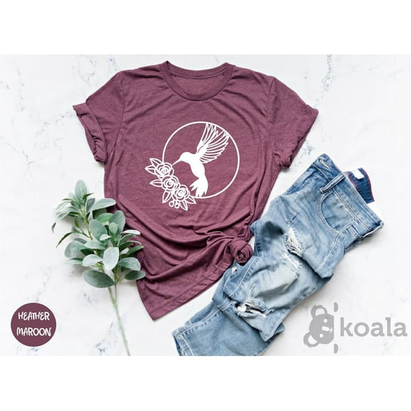 Simple Fit Hummingbird Shirt for Women, Floral Hummingbird Shirt, Bird Lover, Nature Lover, Hummingbird Books Shirt, Monogram Graphic Tee, Animal Lover All Size S-5XL
