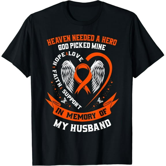 Simple Fit I Wear Orange In Memory Of My Husband Leukemia Awareness T-Shirt All Size S-5XL