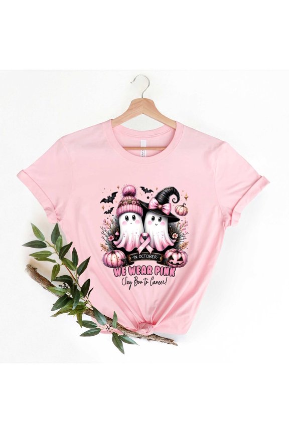 In October We Wear Pink Shirt, Fighter, With Ghosts, Pink Ghost, Shirt All Size S-5XL