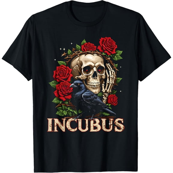 Simple Fit Incubus Crow Left Skull Flower Costume T-Shirt