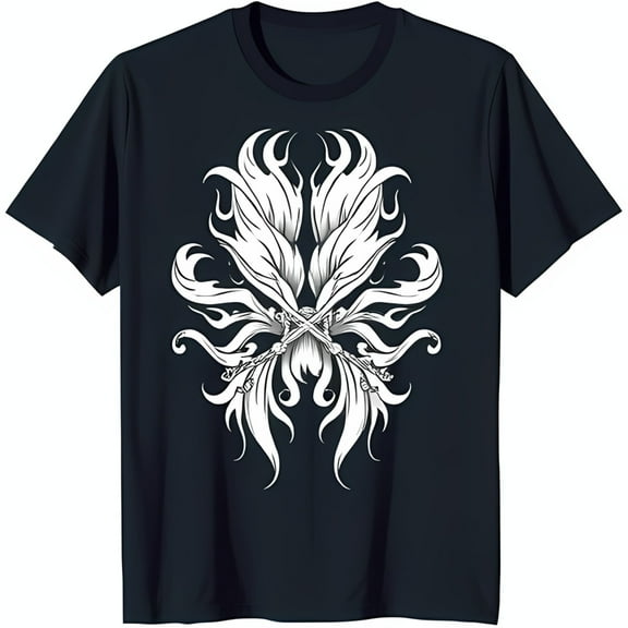 Simple Fit Intricate Gothic Floral Pattern Black T-Shirt With Crossed Design All Size S-5Xl