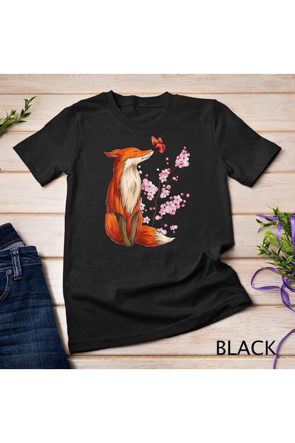 Japanese Fox Cherry Blossom Flower Sakura Trees Kawaii T-Shirt Unisex T-Shirt Gift For Him/Her Gift For Him/Her