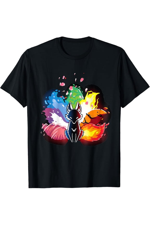 Japanese Fox Kitsune Seven Elements Cherry Flower Blossom T-Shirt