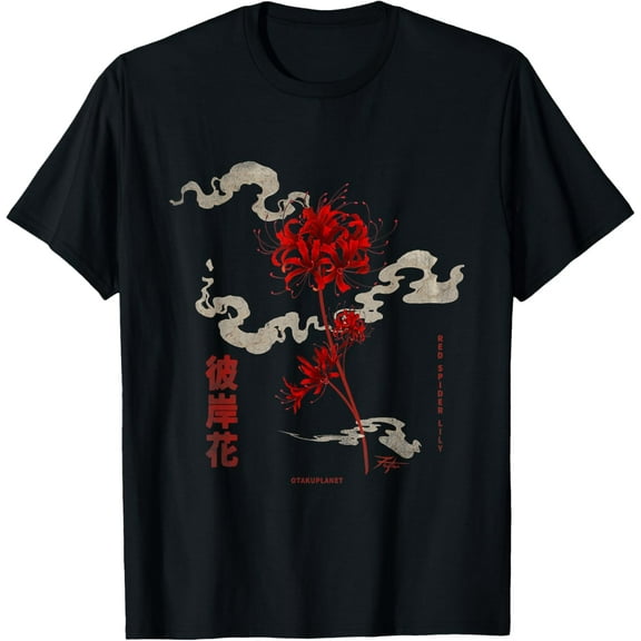 Simple Fit Japanese Red Spider Lily Flower In Harajuku Aesthetic Style T-Shirt