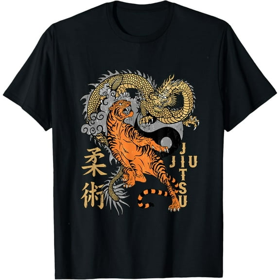 Simple Fit Jiu Jitsu Art, BJJ - Tiger Dragon Battle T-Shirt All Size S-5XL