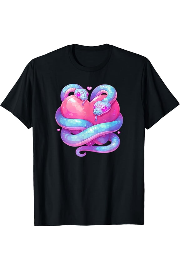 Kawaii Pastel Goth Creepy Cute Witchy Snakes & Pink Heart T-Shirt