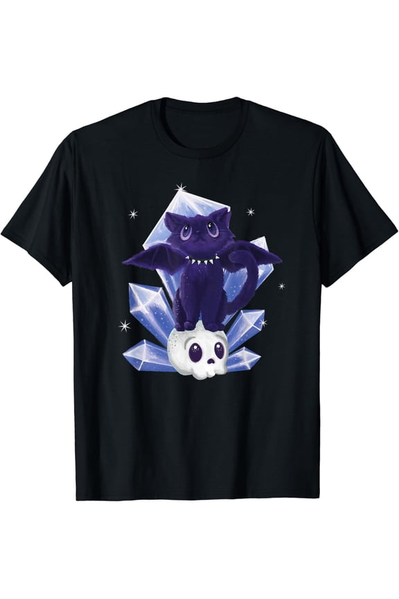 Kawaii Pastel Goth Cute Creepy Witchy Cat And Skull T-Shirt